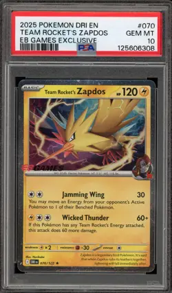 Pokemon Team Rocket's Zapdos EB Games Exclusive Holo Rare #070 PSA 10 Gem Mint - Image 1