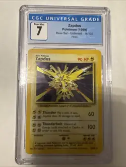 1999 Pokemon Unlimited Zapdos CGC 7 Base Set 16/102 Holo Rare WOTC Near Mint - Image 1
