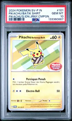 2024 POKEMON INDONESIAN SV-P PROMO #101 PIKACHU IN BATIK SHIRT PSA 10 - Image 1