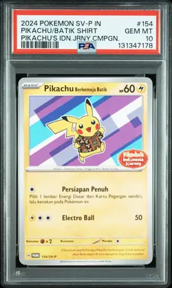 2024 POKEMON INDONESIAN SV-P PROMO #154 PIKACHU IN BATIK SHIRT PSA 10 - Image 1