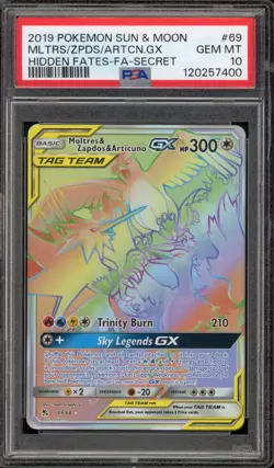 Pokemon Moltres & Zapdos & Articuno GX Hidden Fates Secret Rare #69 PSA 10 - Image 1