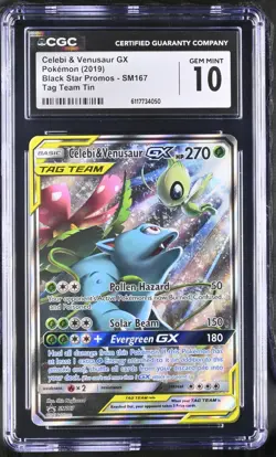2019 Pokemon Celebi & Venusaur GX Tag Team Tin Promo SM167 CGC GEM MINT 10 - Image 1