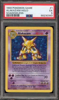 Pokemon Alakazam Base Set Shadowless Holo Rare #1 PSA 5 - Image 1