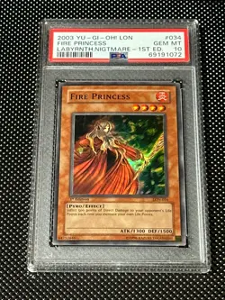 YUGIOH PSA 10 2003 Fire Princess LON-034 Super Rare 1st Edition *1072 - Image 1
