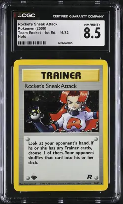CGC 8.5 Rocket's Sneak Attack Team Rocket 1st Edition 16/82 Holo Pokemon Card - Image 1