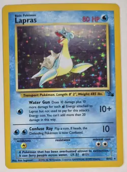 Lapras Pokemon Fossil 10/62 Holo Pokemon Card #10 - Image 3