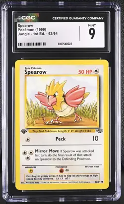 CGC MINT 9 Pokemon Spearow 62/64 1999 Jungle 1st Edition - Image 1