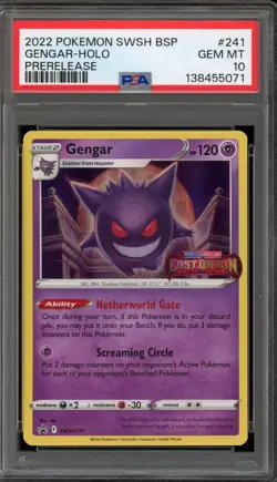 Pokemon Gengar Lost Origin Prerelease Holo Promo SWSH241 PSA 10 Gem Mint - Image 1