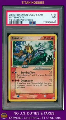 2005 Pokemon Gold Star EX Unseen Forces #113 Entei HOLO PSA 7 - Image 1