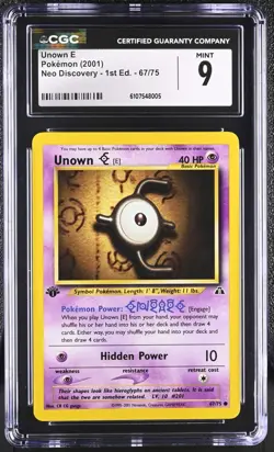 CGC MINT 9 Pokemon Unown E 67/75 2001 Neo Discovery 1st Edition - Image 1