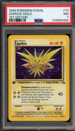 Pokemon Zapdos Fossil 1st Edition Holo Rare #15 PSA 7 - Image 1