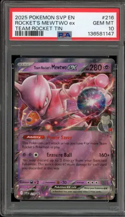 Pokemon Team Rocket's Mewtwo ex Team Rocket Tin Promo SVP EN 216 PSA 10 Gem Mint - Image 1