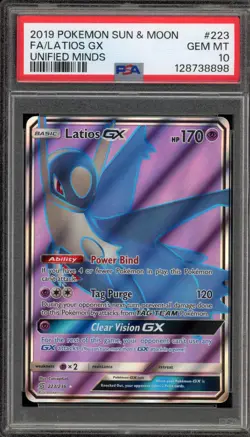 Pokemon Latios GX Unified Minds Full Art #223 PSA 10 Gem Mint - Image 1