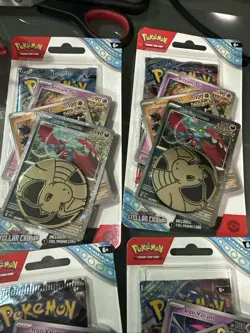 Lot Of 4 Pokemon TCG Stellar Crown Checklane Blister Pack W/Promos & Coins - Image 2