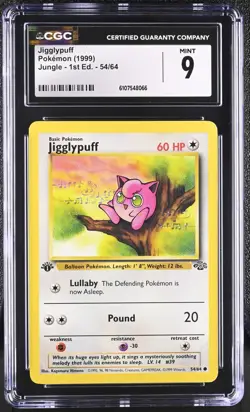 CGC MINT 9 Pokemon Jigglypuff 54/64 1999 Jungle 1st Edition - Image 1