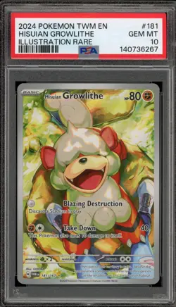 Pokemon Hisuian Growlithe Twilight Masquerade Illustration Rare #181 PSA 10 - Image 1