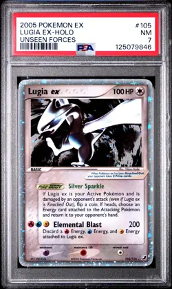 2005 POKEMON EX UNSEEN FORCES #105 LUGIA EX-HOLO PSA 7 - Image 1