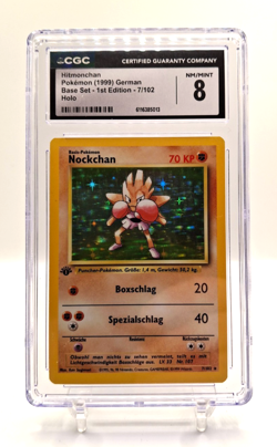 1999 Pokemon Base Set Nockchan Hitmonchan 1st Edition Holo 7/102 CGC 8! GERMAN! - Image 1