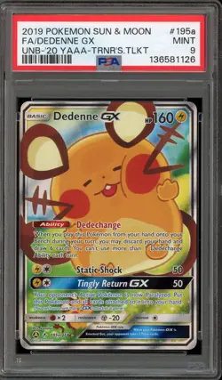 Pokemon Dedenne GX Trainers Tool Kit Full Alt Art Promo #195a PSA 9 - Image 1