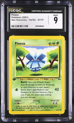 CGC MINT 9 Pokemon Pineco 61/75 2001 Neo Discovery 1st Edition - Image 1