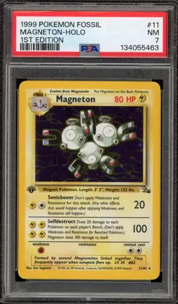 Pokemon Magneton Fossil 1st Edition Holo Rare #11 PSA 7 - Image 1
