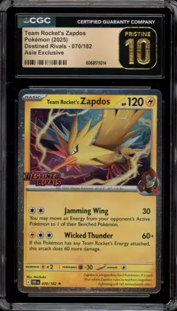 Pokemon Team Rocket's Zapdos Destined Rivals Purchase ASIA #070 CGC 10 Pristine - Image 1