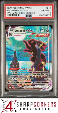 2021 POKEMON SWSH EVOLVING SKIES SECRET #215 FA/ UMBREON VMAX 4SC ELITE PSA 10 - Image 1