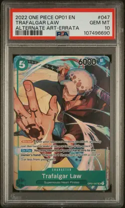 2022 One Piece Trafalgar Law OP01-047 Errata English Romance Dawn Alt Art PSA 10 - Image 1