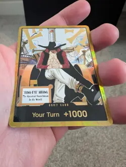 DON!! Card (Dracule Mihawk) (Gold) The Azure Sea's Seven Foil OP14 One Piece - Image 2