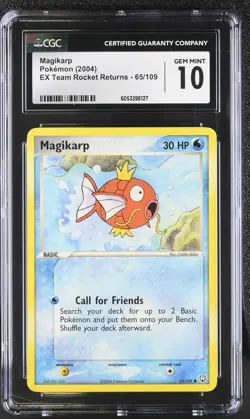 CGC 10 GEM MINT Magikarp 2004 EX Team Rocket Returns 65/109 Pokemon Card - Image 1