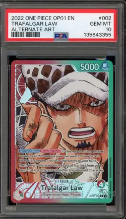 One Piece CCG Trafalgar Law Alternate Art PRE ERRATA OP01-002 PSA 10 Gem Mint - Image 1
