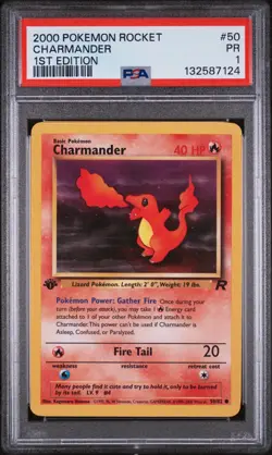1st Edition Charmander 50/82 Team Rocket Pokemon Card PSA 1 - Image 1