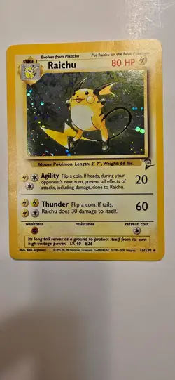 Raichu 16/130 Holo Rare Base Set 2 Pokemon Card NM - Image 1