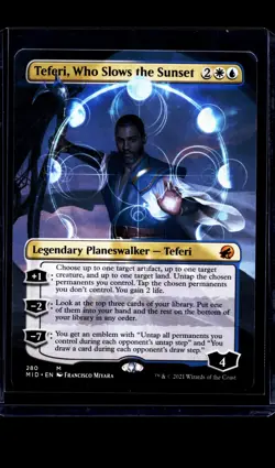 MTG Magic The Gathering Midnight Hunt Borderless 280 Teferi Who Slows the Sunset - Image 1