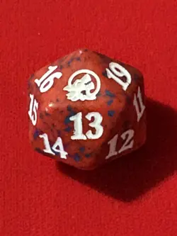 mtg d20 Spindown dice, Innistrad Midnight Hunt, Red, maybe blue speckles, White - Image 1