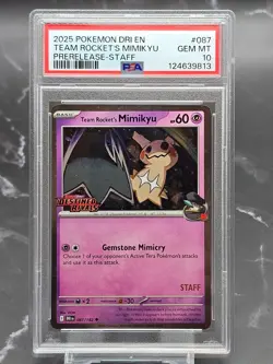 2025 Pokemon Team Rocket’s Mimikyu 087/182 STAFF Prerelease SV10 Destined Rivals - Image 1