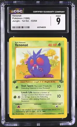 CGC MINT 9 Pokemon Venonat 63/64 1999 Jungle 1st Edition - Image 1