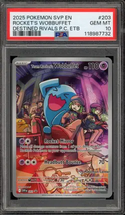 Pokemon Center Stamp Promo Rocket's Wobbuffet Destined Rivals ETB #203 PSA 10 - Image 1