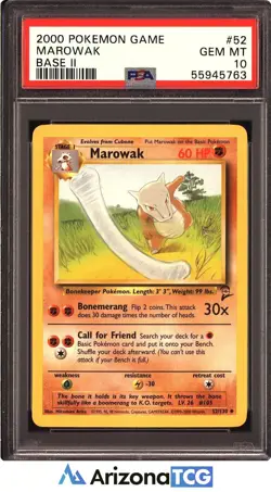 Pokemon 2000 Marowak 52/130 Base 2 GEM MINT PSA 10 - Image 1