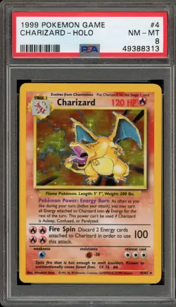 Pokemon Charizard Base Set Unlimited Holo Rare #4 PSA 8 - Image 1