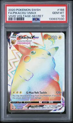 2020 POKEMON SWORD & SHIELD VIVID VOLTAGE SECRET FULL ART/PIKACHU VMAX PSA 10 - Image 1