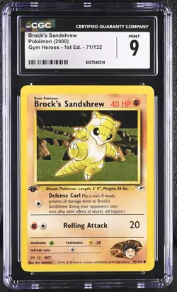CGC MINT 9 Pokemon Brock's Sandshrew 71/132 2000 Gym Heroes 1st Edition - Image 1