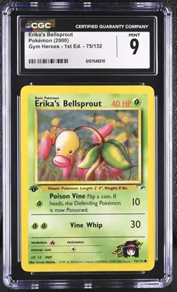 CGC MINT 9 Pokemon Erika's Bellsprout 75/132 2000 Gym Heroes 1st Edition - Image 1