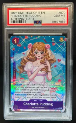 2025 One Piece A Fist of Divine Speed Charlotte Pudding Alt Art #OP11-070 PSA 10 - Image 1