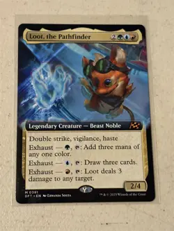 mtg borderless Loot the Pathfinder, Aetherdraft, unplayed - Image 1