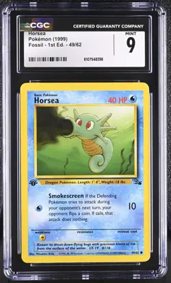 CGC MINT 9 Pokemon Horsea 49/62 1999 Fossil 1st Edition - Image 1
