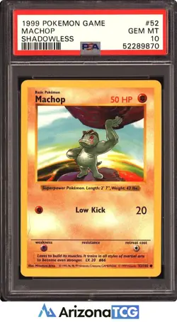 Pokemon 1999 Machop 52/102 Base Set Shadowless GEM MINT PSA 10 - Image 1