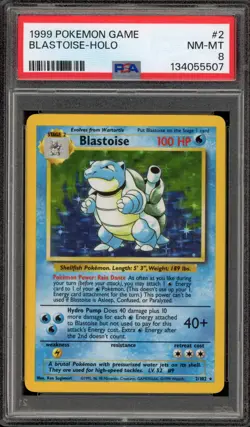 Pokemon Blastoise Base Set Unlimited Holo Rare #2 PSA 8 - Image 1
