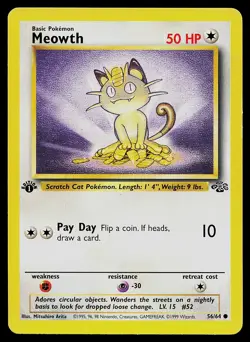 Pokemon Card Meowth 56/64 Jungle 1st Edition - Image 1