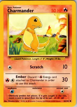 Charmander 46/102 1999 Base Set Unlimited Regular Common - Image 1